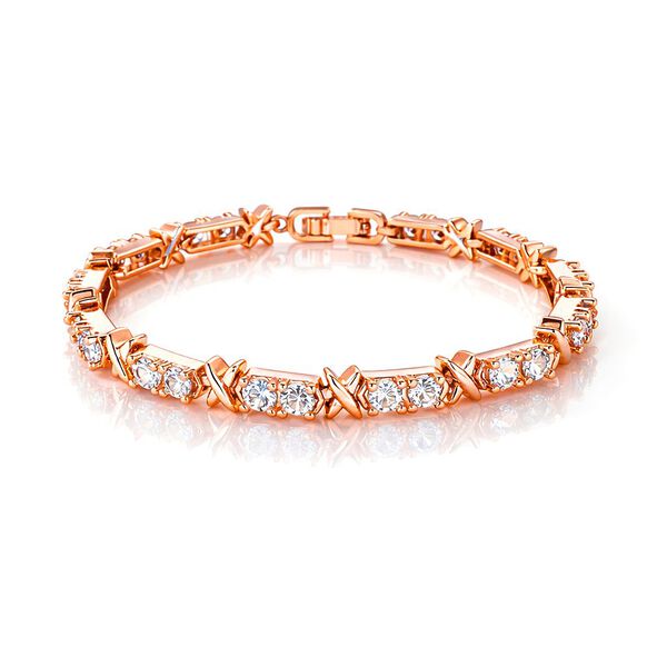 Designer Inspiriert - Wei&szlig;er Zirkonia Armband ca. 19 cm Nickelfreies Messing, Ros&eacute;goldfarbe