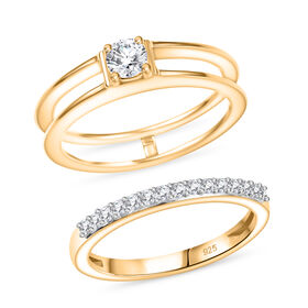 2er Set - Moissanit Ring, 925 Silber, (Größe 19.00), 750 Gelb Vergoldet ca. 0.48 ct