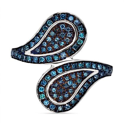 Blauer Diamant Ring, 925 Silber platiniert (Gr&ouml;&szlig;e 16.00) ca. 0,50 ct