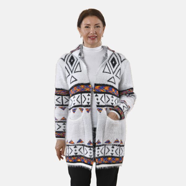 Tamsy - Kuschelweicher, langer Cardigan mit Kapuze und Taschen, 110x82cm, weiß image number 5