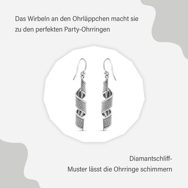 Diamantschliff Fusilli Ohrh&auml;nger in rhodiniertem Silber image number 4