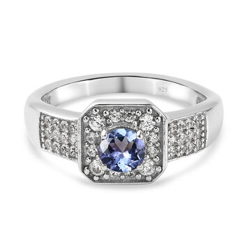 Tansanit und Zirkon Ring 925 Silber platiniert (Gr&ouml;&szlig;e 16.00) ca. 0,81 ct