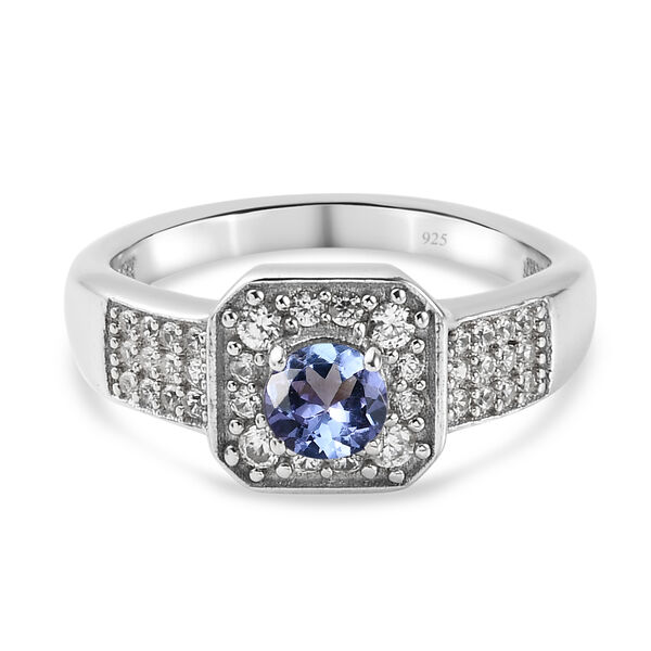 Tansanit und Zirkon Ring 925 Silber platiniert  ca. 0,81 ct