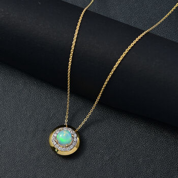 AA Nat&uuml;rlicher, &auml;thiopischer Welo Opal, Wei&szlig;er Zirkon Schmuckset 925 Silber 750 Gelb Vergoldet ca. 0.78 ct