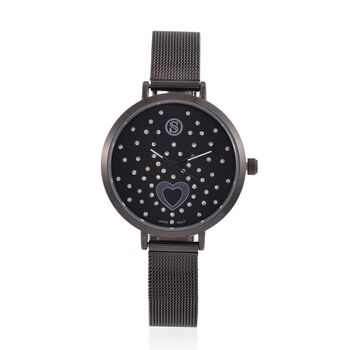 STRADA - Japanisches Uhrwerk, Wei&szlig;er Kristall, 8.5 cm Reiner Edelstahl, Schwarzfarben