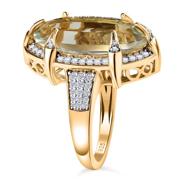 Prasiolith, Weißer Zirkon Ring, 925 Silber vergoldet, (Größe 17.00), ca. 9.93 ct image number 5