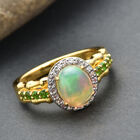 Natürlicher, äthiopischer Opal und natürlicher Chromdiopsid-Ring, 925 Silber Bicolor  ca. 1,80 ct image number 1