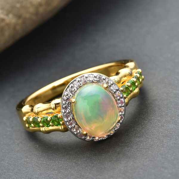 Nat&uuml;rlicher, &auml;thiopischer Opal und nat&uuml;rlicher Chromdiopsid-Ring, 925 Silber Bicolor  ca. 1,80 ct image number 2