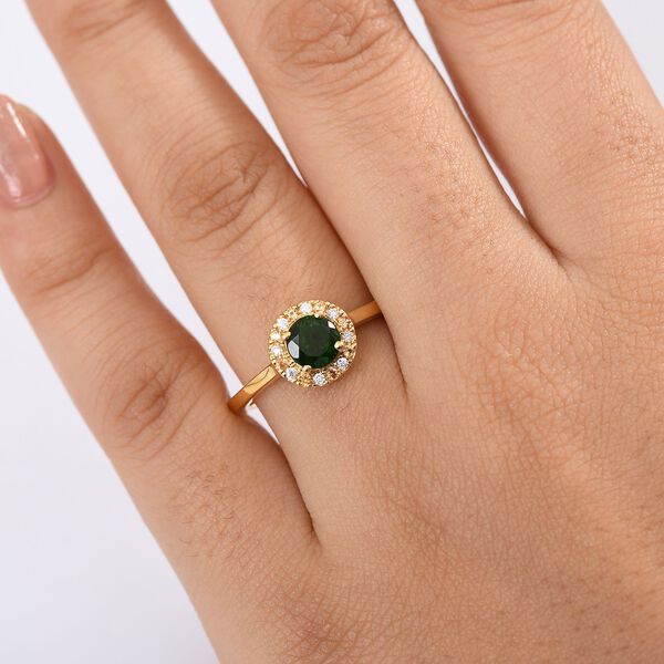 Nat&uuml;rlicher Chromdiopsid, Gelber Saphir, Moissanit Ring 925 Silber 750 Gelbgold Vermeil (Gr&ouml;&szlig;e 17.00) ca. 1,03 ct image number 3