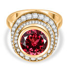 D'Joy Lab Created Padparadscha-Saphir, Weißer Zirkon Ring 925 Silber 750 Gelbgold Vermeil (Größe 17.00) ca. 6,39 ct