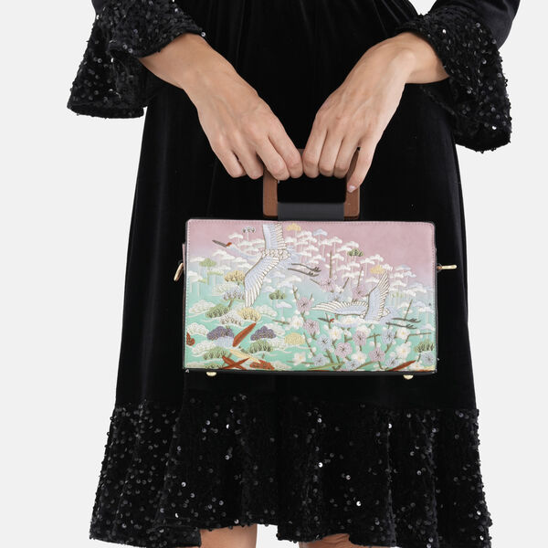Florale Kunstprint Clutch-Crossbody-Tasche, 30 x 13 x 19 cm, Rosa image number 3