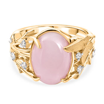 GP - AA Kunzit, Wei&szlig;er Zirkon Ring 925 Silber 750 Gelbgold vermeil (Gr&ouml;&szlig;e 19.00) ca. 6,71 ct