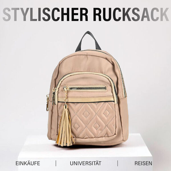 Moderner Kunstleder Rucksack in Steppoptik mit RFID-Schutz, Beige image number 1