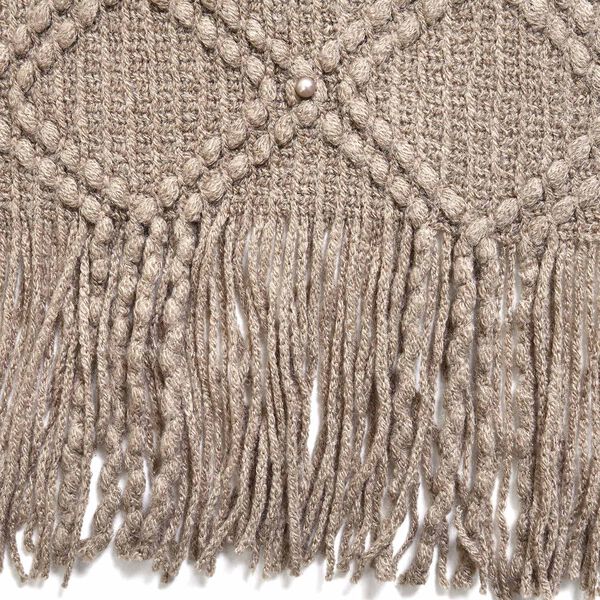 Strickschal mit Quasten und Perlen, Khaki image number 2