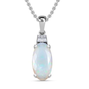 AAA Nat&uuml;rlicher, &auml;thiopischer Welo Opal, Moissanit Anh&auml;nger mit Kette, 925 Silber Platin, 925 Silber rhodiniert ca. 2.87 ct