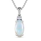 AAA Natürlicher, äthiopischer Welo Opal, Moissanit Anhänger mit Kette, 925 Silber Platin, 925 Silber rhodiniert ca. 2.87 ct