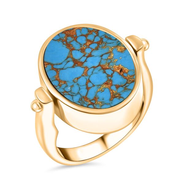 2-in-1 Blaues T&uuml;rkis Siegel Ring und Anh&auml;nger im Wende-Design, Messing goldfarben, mit Edelstahlkette, (Gr&ouml;&szlig;e 17.00), ca. 23.07 ct image number 4