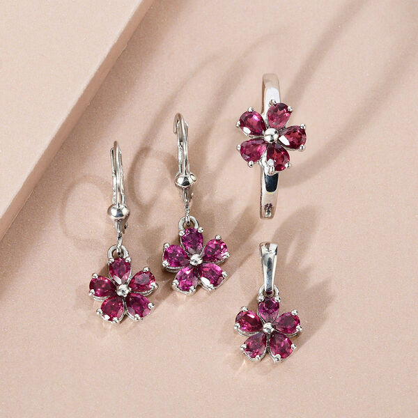 3er-Set Rhodolith Granat Ring, Ohrringe und Anhänger 925 Silber platiniert ca. 4,00 ct image number 2