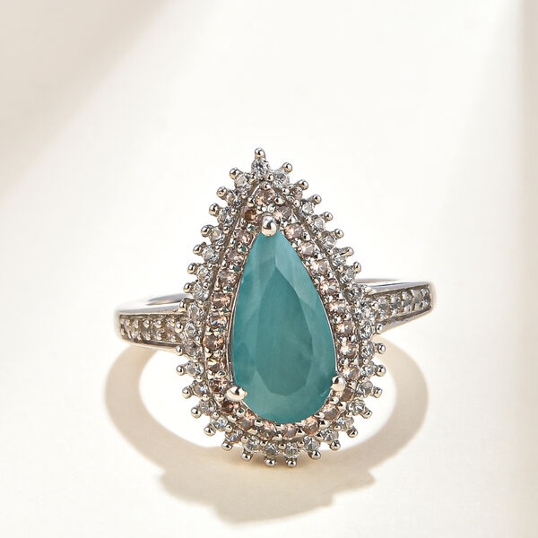 Grandidierit und nat&uuml;rlicher Champagner Zirkon-Ring, 925 Silber platiniert  ca. 2,73 ct image number 2