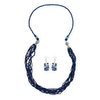 2er Set - Blau Kristall, Wei&szlig;er Kristall Halskette und Ohrringe