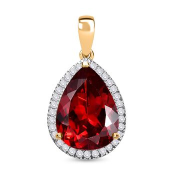 Lab Created Padparadscha-Saphir, Wei&szlig;er Zirkon Anh&auml;nger 925 Silber Gelbgold Vermeil ca. 17,07 ct.