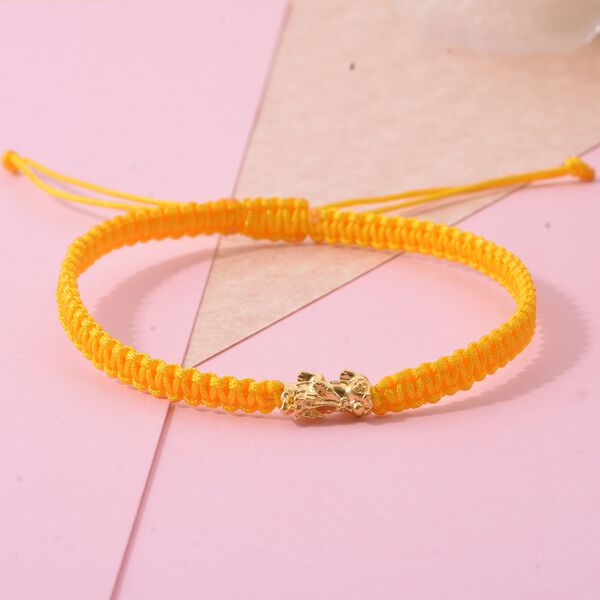 Flexibles, gelbes Fadenarmband mit Pixiu-Anhänger in 999 Gold, 18cm image number 1