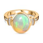 AA Natürlicher, äthiopischer Welo Opal, Weißer Diamant Ring 925 Silber 750 Gelbgold Vermeil (Größe 17.00) ca. 3,20 ct
