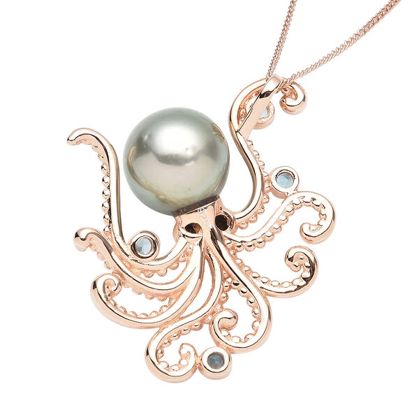 Tahiti Perle und London Blau Topas-Anh&auml;nger mit Kette, ca. 45 cm, 925 Silber ros&eacute;vergoldet ca. 0,18 ct image number 6