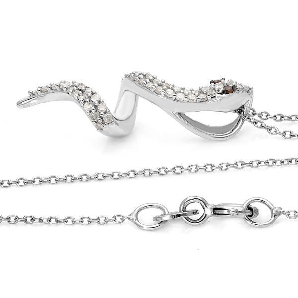 Roter und wei&szlig;er Diamant Schlange-Anh&auml;nger mit Kette in Silber image number 4