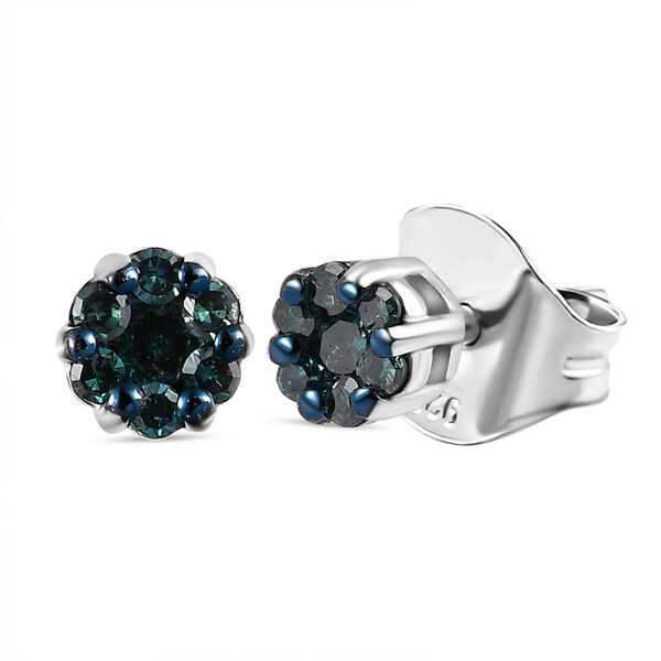 Blauer Diamant Ohrstecker 925 Silber platiniert ca. 0,15 ct