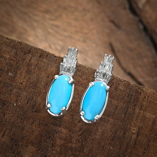 AA Sleeping Beauty T&uuml;rkis und Diamant Ohrringe - 1,25 ct. image number 2