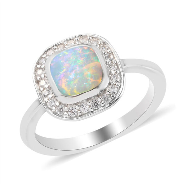 Nat&uuml;rlicher &Auml;thiopischer Opal und Zirkon Halo Ring 925 Silber Platin-&Uuml;berzug image number 4