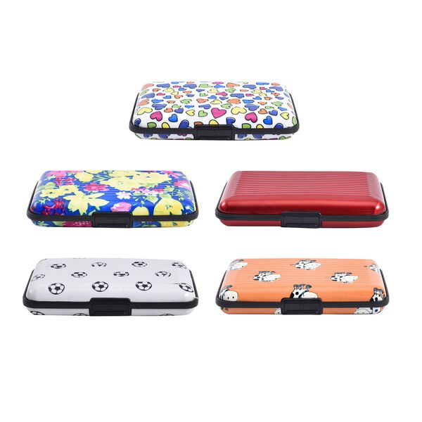 5er Set - RFID gesch&uuml;tzte Aluminium-Kartenh&uuml;llen, 11x7 cm, gemustert Herzen image number 2