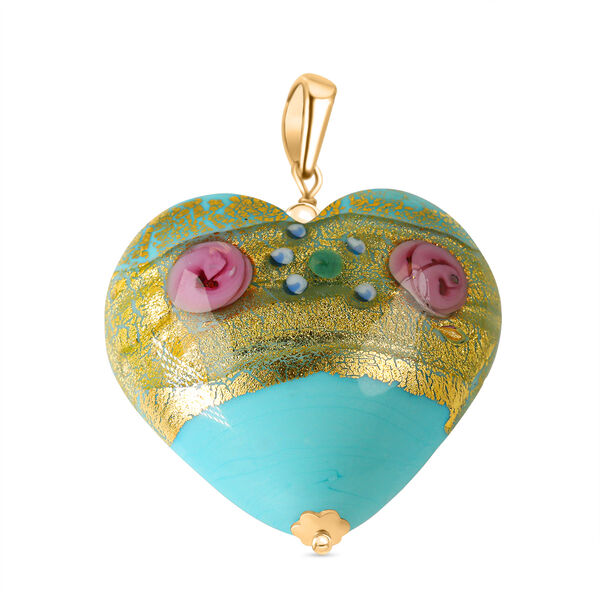 IL MURANO DI FRANCESCA- t&uuml;rkisfarbener Fiorato Herz Anh&auml;nger