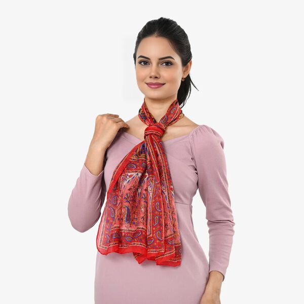 LA MAREY Seidenschal 100% Seide 48 x 160 cm Rot image number 2