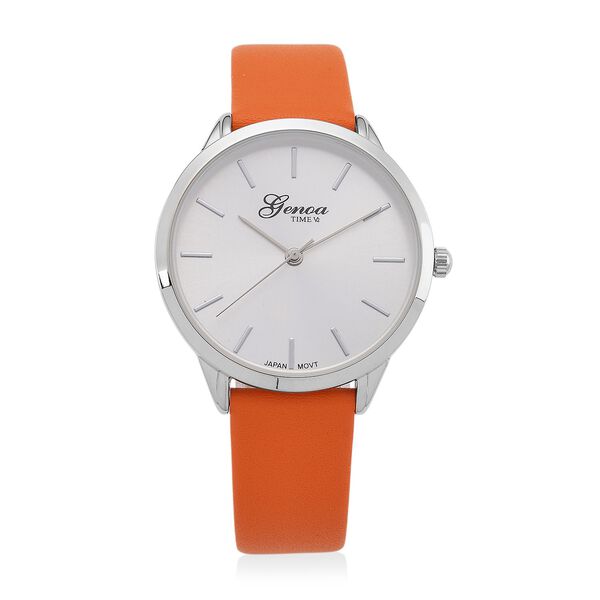 GENOA TIME V2 - Quarzuhr mit japanischem PC21S Werk, weißem Zifferblatt und orangem Lederarmband, Edelstahl Gehäuse, 3 ATM wasserdicht image number 0