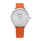 GENOA TIME V2 - Quarzuhr mit japanischem PC21S Werk, weißem Zifferblatt und orangem Lederarmband, Edelstahl Gehäuse, 3 ATM wasserdicht
