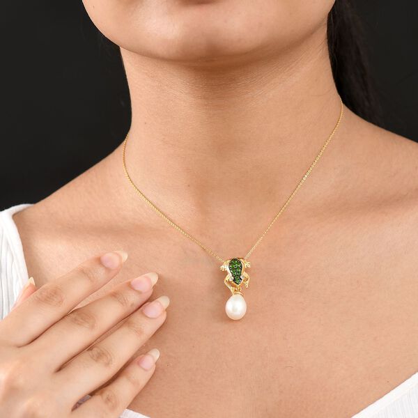 Süßwasser Perle und Chromdiopsid Ohrringe und Anhänger mit 45cm Kette image number 5