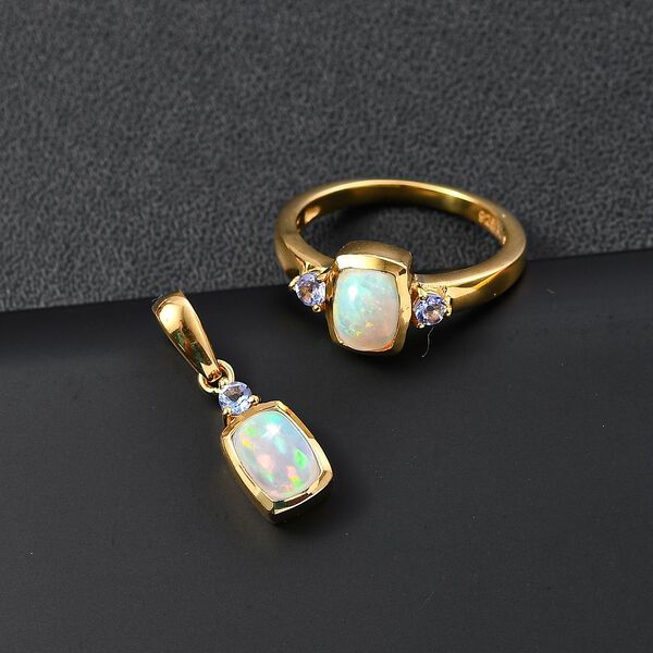 AA Natürlicher, äthiopischer Welo Opal Schmuckset 925 Silber vergoldet ca. 1,38 ct. image number 3