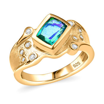 Pfau Quarz Triplette, Wei&szlig;er Zirkon Ring, 925 Silber, 750 Gelbgold Vermeil (Gr&ouml;&szlig;e 21.00), ca. 1.79 ct