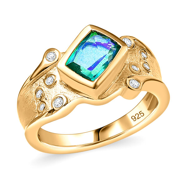 Pfau Quarz Triplette, Wei&szlig;er Zirkon Ring, 925 Silber, 750 Gelbgold Vermeil (Gr&ouml;&szlig;e 21.00), ca. 1.79 ct image number 4