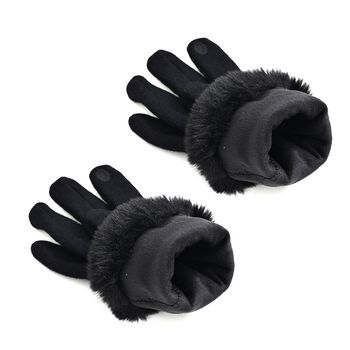 Kaschmir-Handschuhe mit Kunstfellbesatz und Touchscreen-Funktion, One Size, Schwarz