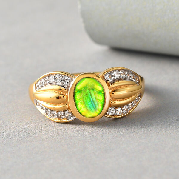 Ammolit und Zirkon Ring 925 Silber vergoldet  ca. 1,08 ct image number 2