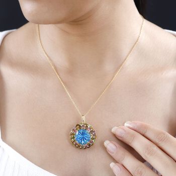 AA Blauer Quarz Triplett im Hanabi-Schliff, Zirkon und Multi-Turmalin Anh&auml;nger - 17,88 ct.