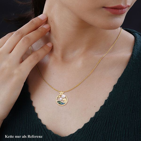 Abalone Muschel, weiße Süßwasserperle und Zirkonia Anhänger mit 50cm Kette - 3,10 ct. image number 3