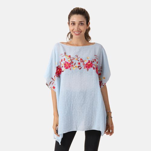 T-Shirt mit Blumen-Stickerei, Hellblau, Einheitsgröße  image number 0
