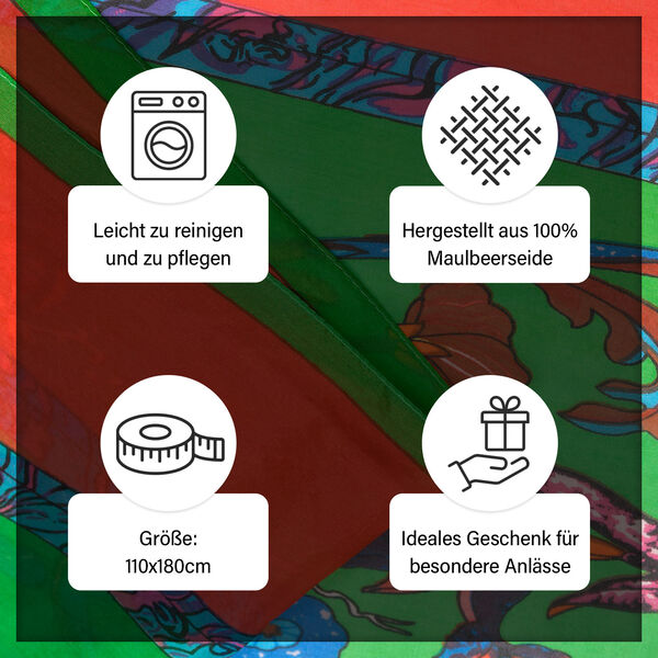 LA MAREY - Chiffonschal aus 100% Maulbeerseide, 110x180 cm, Orange und Grün image number 5