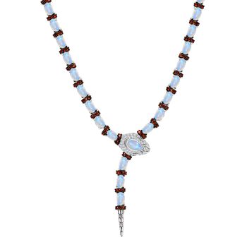 GP Trionfo Kollektion- AAA Regenbogen Mondstein, Mosambik Granat, Zirkon und blaue Saphir 45cm Halskette - 11,31 ct.