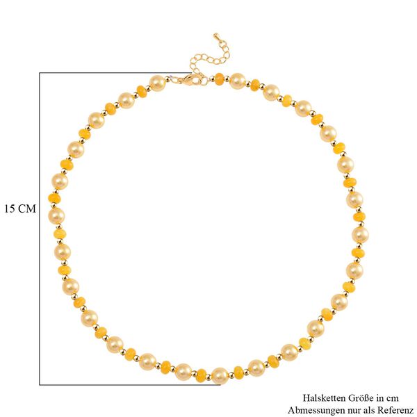 Goldene Muschelkernperle, Gelber Achat Halskette ca. 45 cm+ 5 cm Extender, Standard gelb vergoldet image number 5