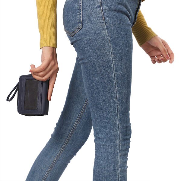 Geldbörse aus 100% echtem Leder, Dual-Reißverschluss mit abnehmbarem Riemen, 11x7.5x4.5 cm, Dunkelblau image number 3